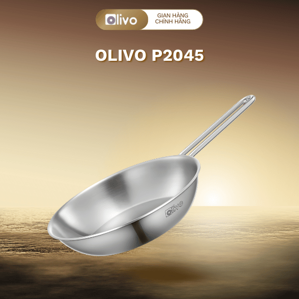 CHẢO INOX OLIVO P2045 – Chống Dính Tự Nhiên, Đáy 3 Lớp, Nấu Được Trên Mọi Loại Bếp