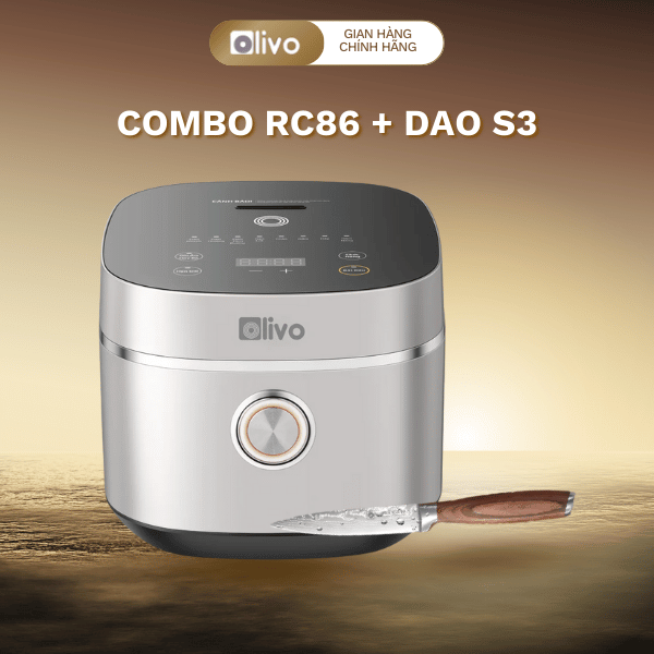 Combo Bếp Hạng Sang OLIVO: Nồi Cơm RC86 Titanium & Dao Cao Cấp STEVE Lưỡi S3