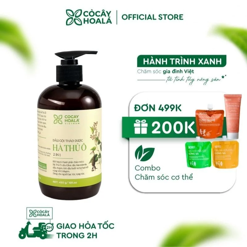 Dầu Gội Thảo Dược Hà Thủ Ô 2in1 Cỏ Cây Hoa Lá 450g – Cải Thiện Tóc Gãy Rụng, Nuôi Dưỡng Chắc Khỏe