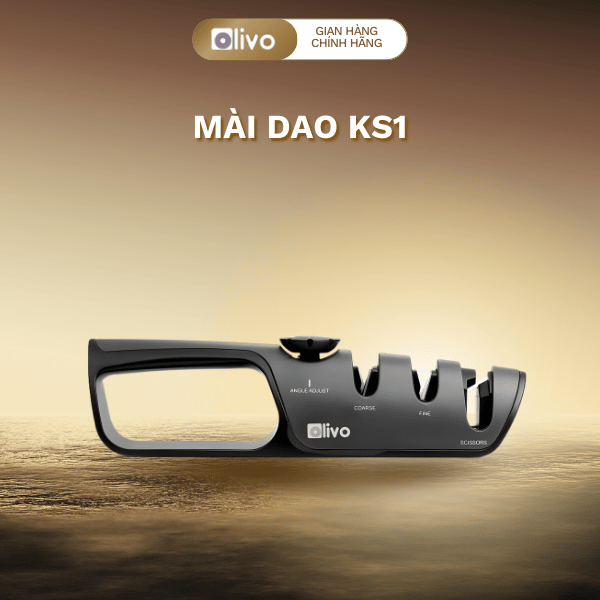 Dụng Cụ Mài Dao Kéo OLIVO KS1 - Có Núm Xoay Điều Chỉnh Góc, 3 Khe Mài Chuyên Dụng, Chính Hãng